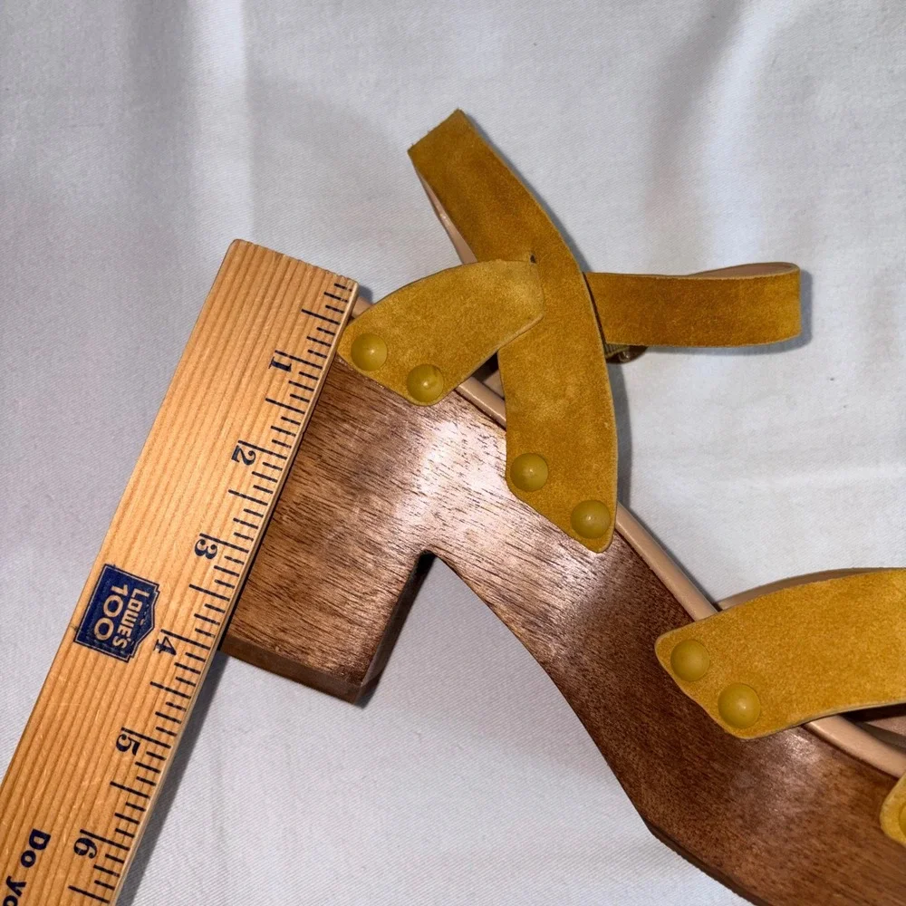 Sam Edelman Josephine platform Sandals 8.5 Mustard Yellow Suede Wood Block Heel